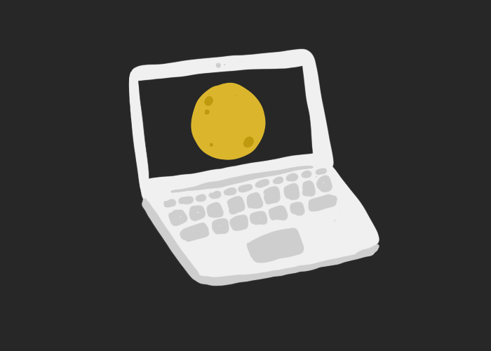 Illustration of a laptop with a moon on its screen.