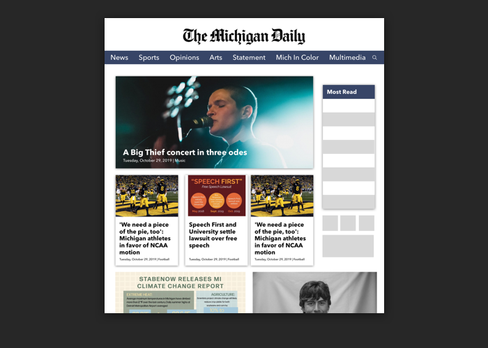 Prototype of The Michigan Daily's new official website.